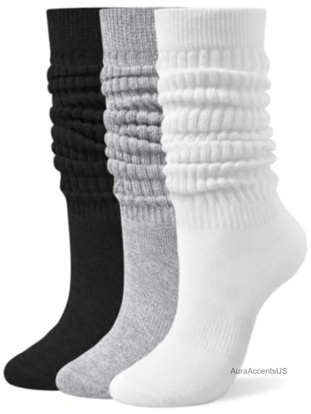 Womens Cotton Blend Slouch Socks Retro Scrunch Ribbed Crew Calf Socks